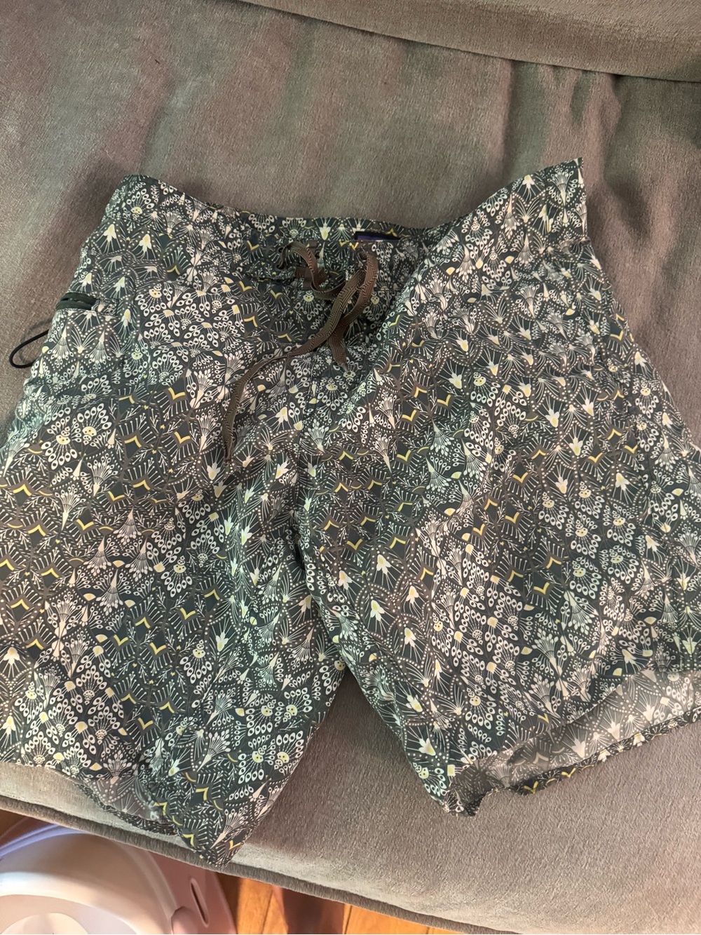 Patagonia Men's Patterned Drawstring Shorts - Gray, Green, Yellow